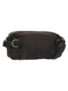 Authentic Salvatore Ferragamo Gancini Shoulder Bag Canvas Black Silver